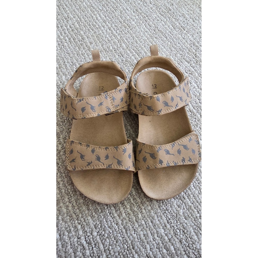 Cat & Jack Boys Dinosaur Print Sandals Tan Brown Hook and Loop Size 12 Kids
